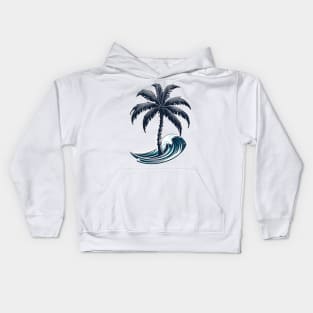 beach, surf, palm tree and waves Kids Hoodie